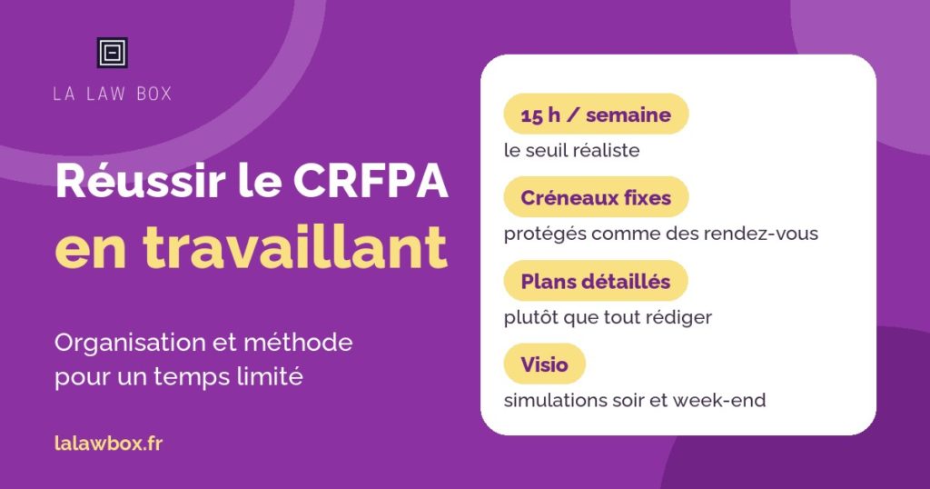 Réussir le CRFPA en travaillant : 15 heures par semaine, créneaux protégés, plans détaillés et simulations en visio