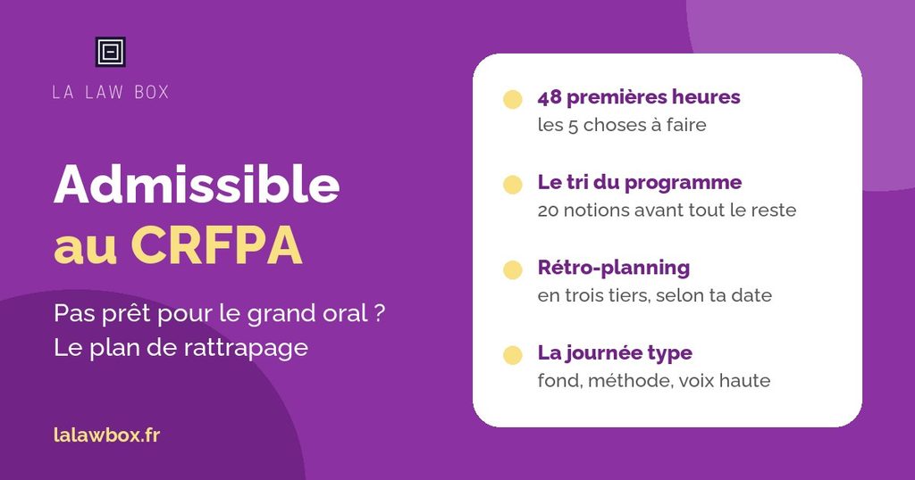 Admissible au CRFPA mais pas prêt pour le grand oral : les 48 premières heures, le tri du programme, le rétro-planning en trois tiers et la journée type